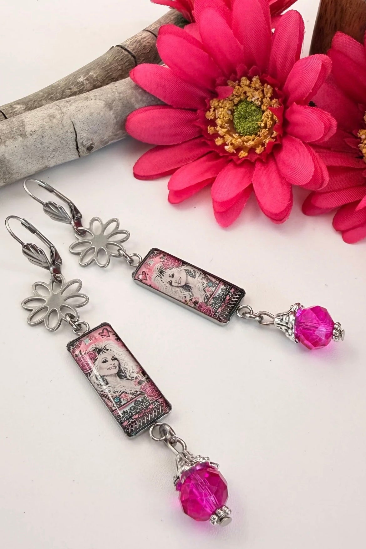 Dolly Pink Rectangle Daisy Earrings - ivyandlavyboutique Spirit Lala