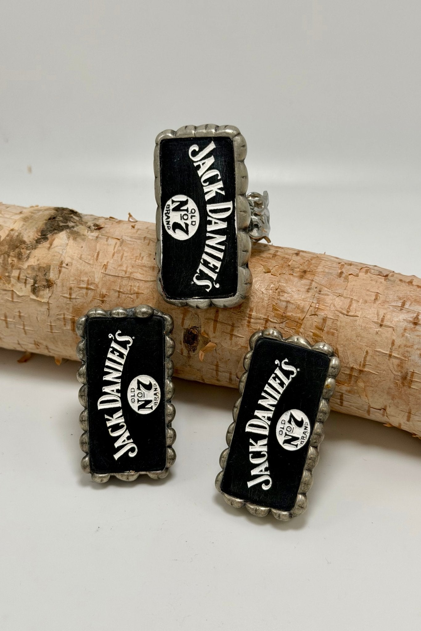 Domino Jack Daniel’s Metal Rings - ivyandlavyboutique Art by Amy