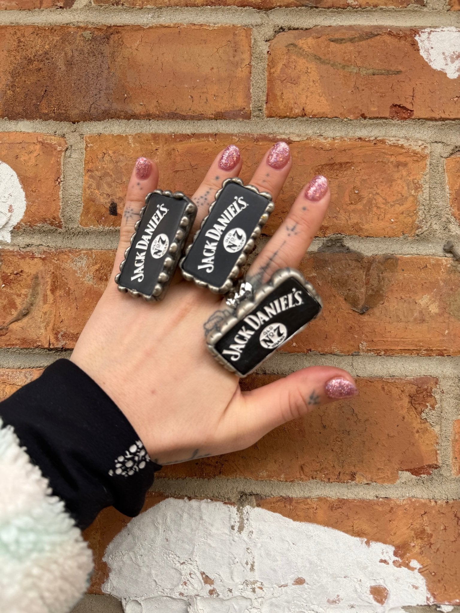 Domino Jack Daniel’s Metal Rings - ivyandlavyboutique Art by Amy