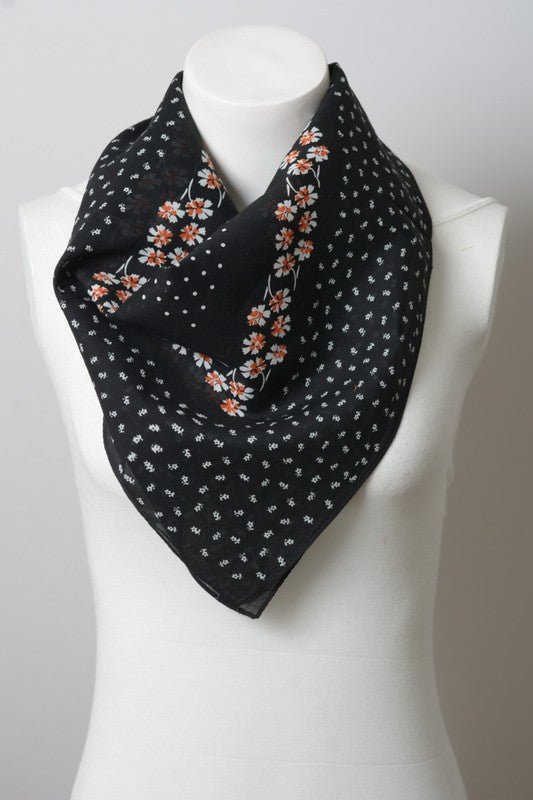 Dot and Floral Border Bandana Scarf - ivyandlavyboutique Leto Accessories