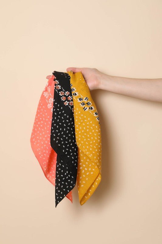 Dot and Floral Border Bandana Scarf - ivyandlavyboutique Leto Accessories