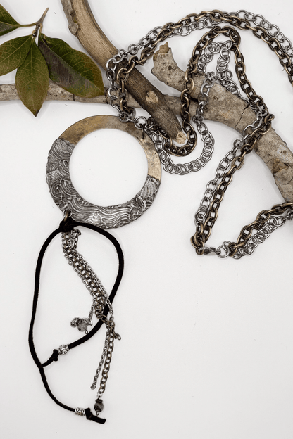 Double Chain Circle Drop Necklace - ivyandlavyboutique Spirit Lala