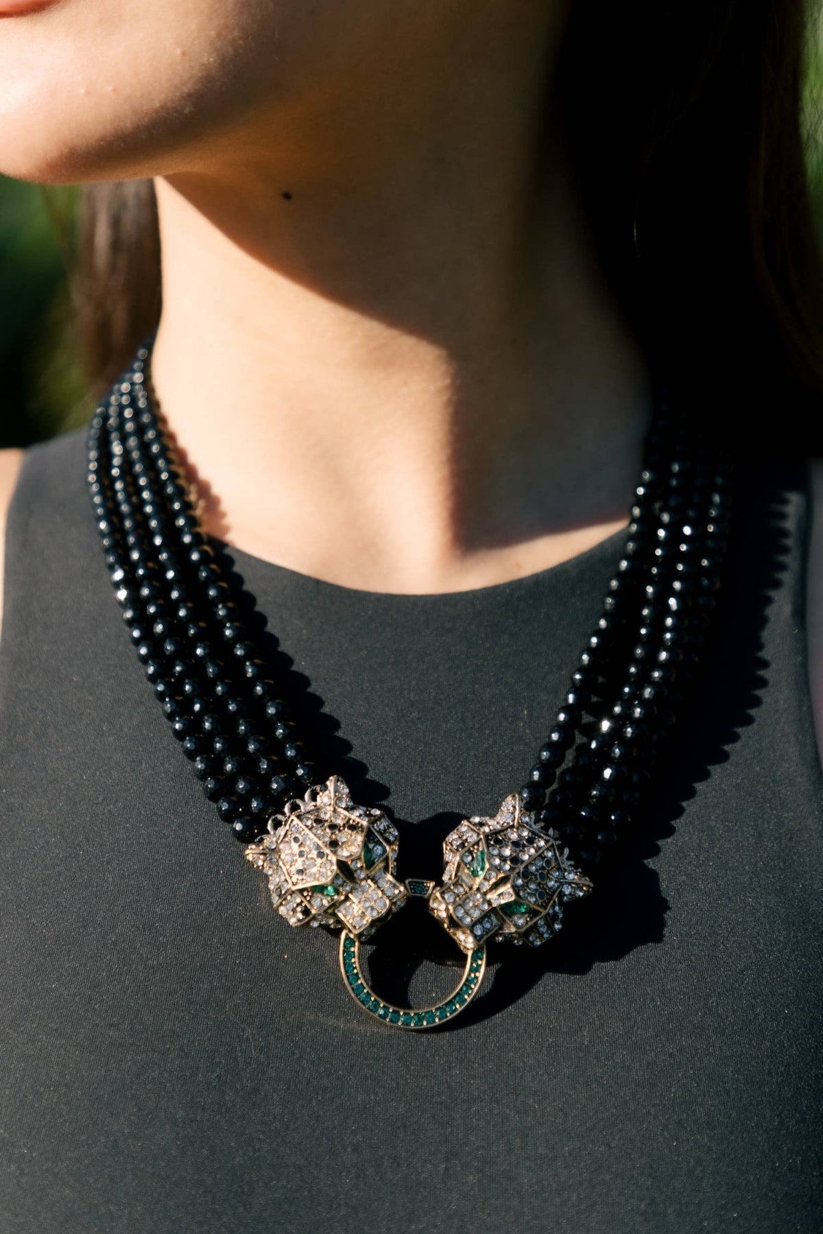 Double Leopard Brooch Statement Necklace - Boho Wanderlust Boutique Eye Candy Los Angeles