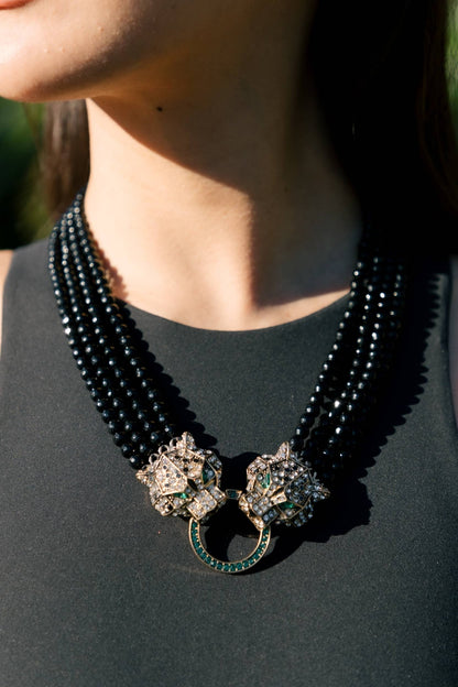 Double Leopard Brooch Statement Necklace - Boho Wanderlust Boutique Eye Candy Los Angeles