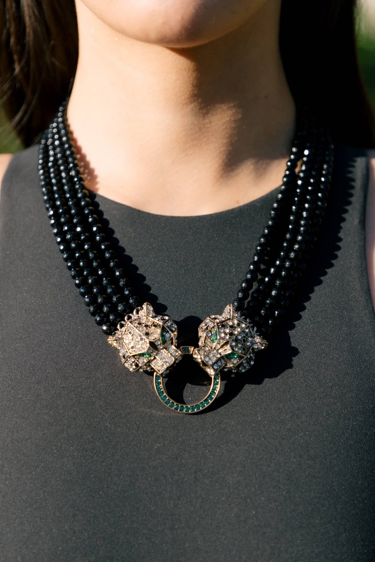 Double Leopard Brooch Statement Necklace - Boho Wanderlust Boutique Eye Candy Los Angeles