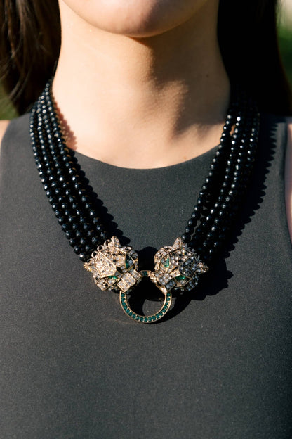 Double Leopard Brooch Statement Necklace - Boho Wanderlust Boutique Eye Candy Los Angeles