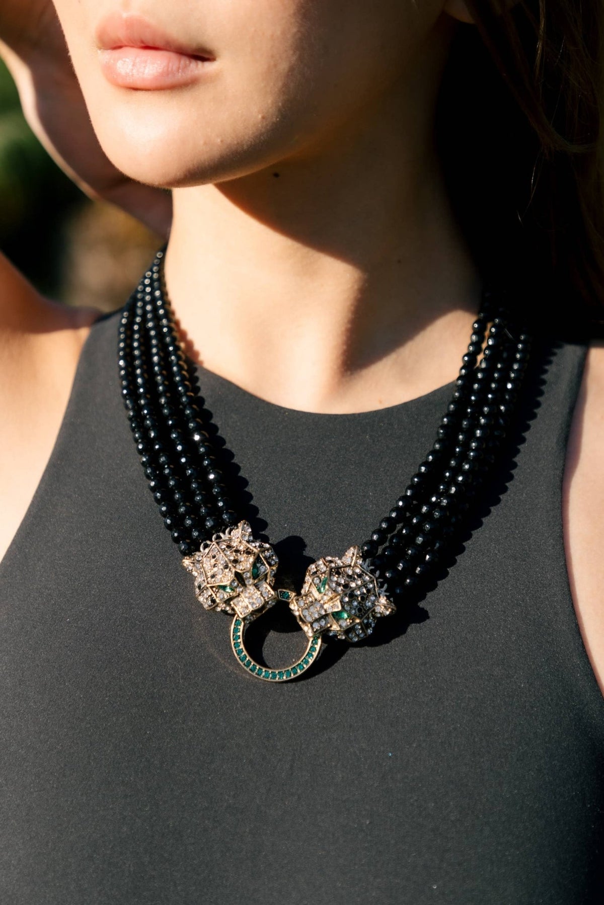 Double Leopard Brooch Statement Necklace - Boho Wanderlust Boutique Eye Candy Los Angeles