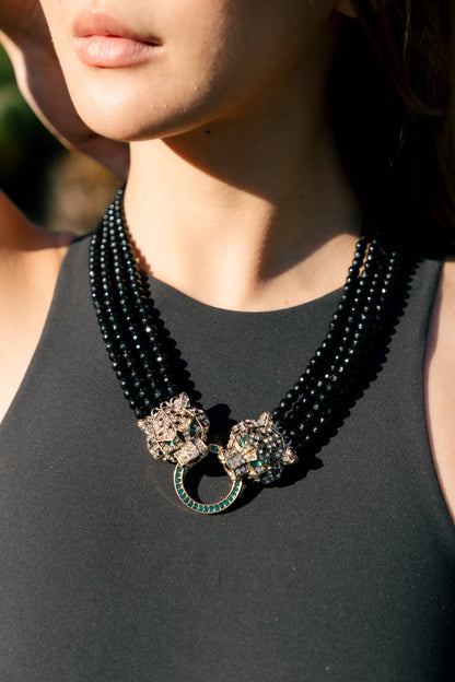Double Leopard Brooch Statement Necklace - Boho Wanderlust Boutique Eye Candy Los Angeles