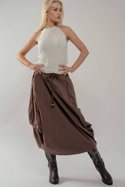 Drawstring Balloon Hem Maxi Skirt - ivyandlavyboutique Fashion Week