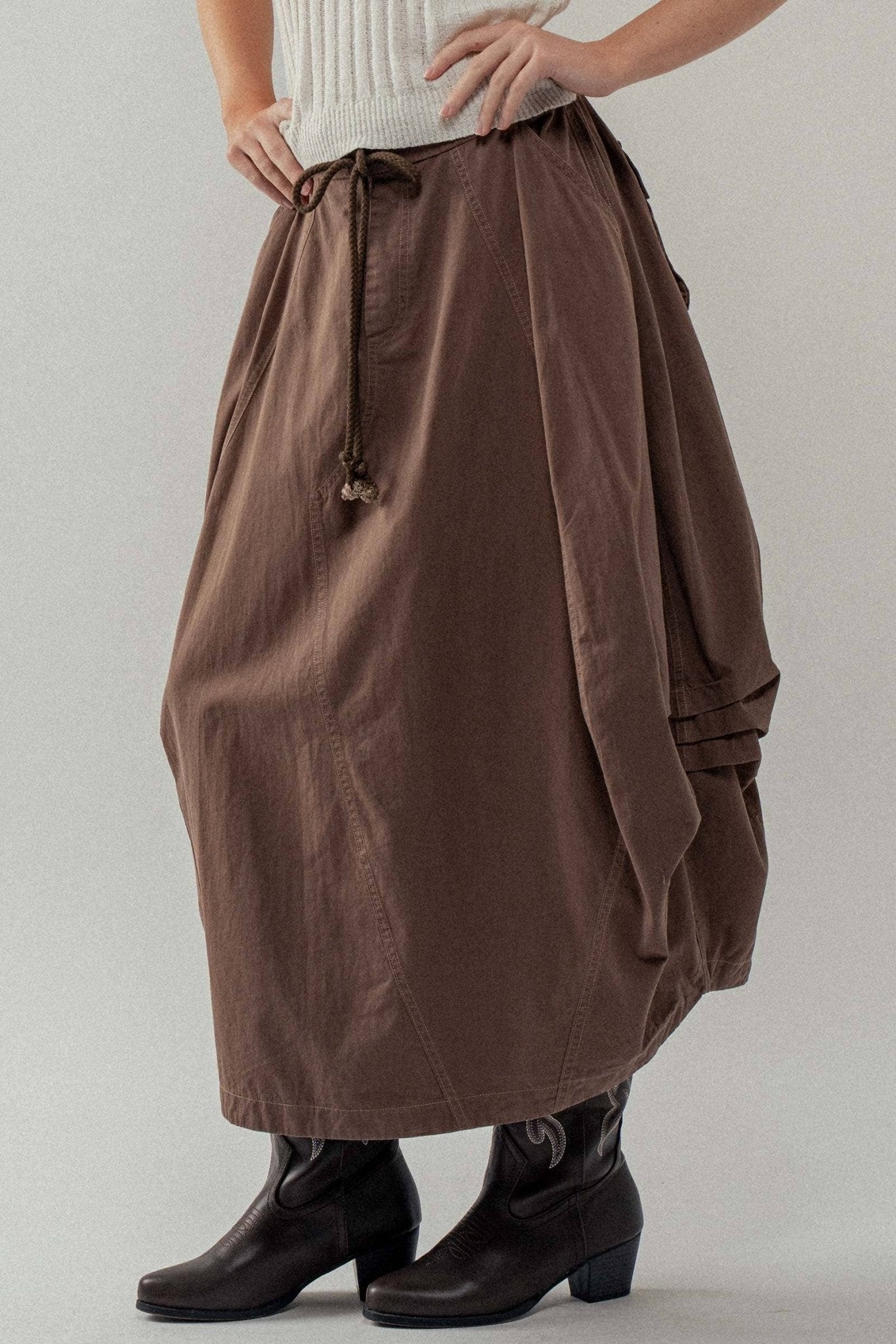 Drawstring Balloon Hem Maxi Skirt - ivyandlavyboutique Fashion Week