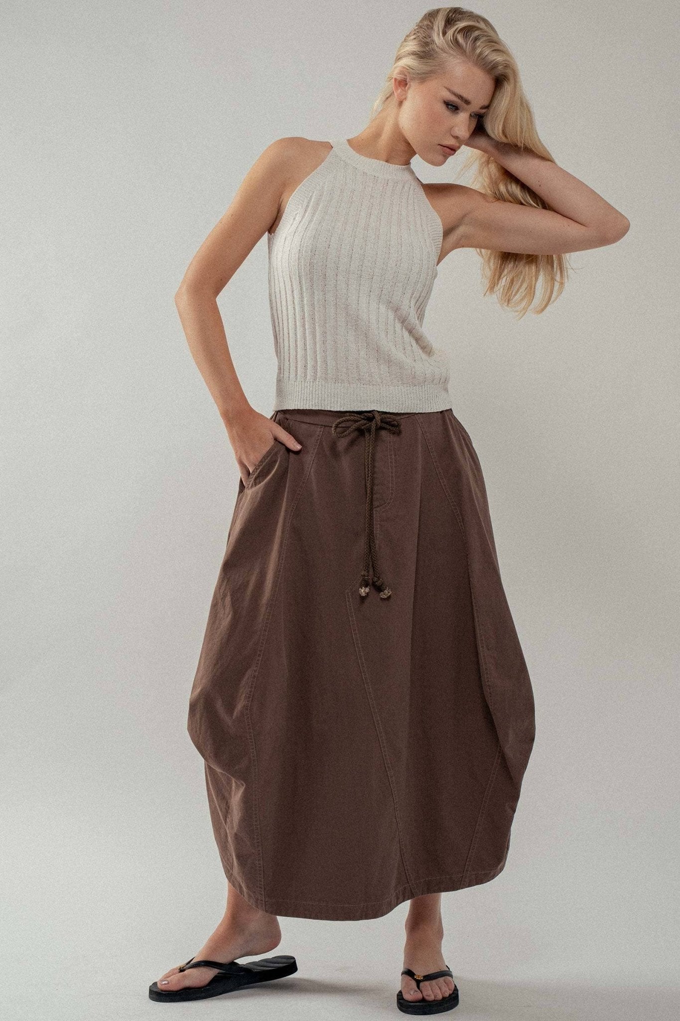 Drawstring Balloon Hem Maxi Skirt - ivyandlavyboutique Fashion Week