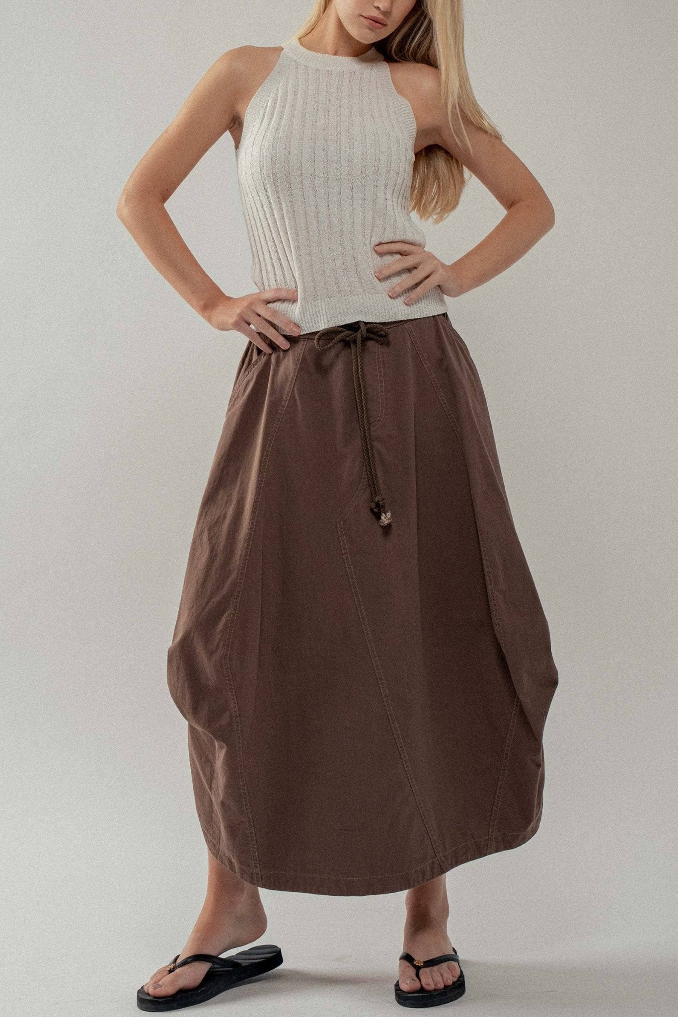 Drawstring Balloon Hem Maxi Skirt - ivyandlavyboutique Fashion Week