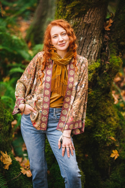 Dreamweaver Cropped Pixie Bamboo Kimono Cardigan with Zodiac Signs - ivyandlavyboutique Market of Stars