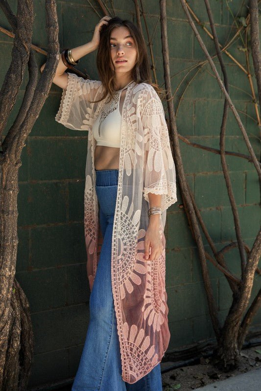 Dripping in Ombre Bohemian Lace Kimono - ivyandlavyboutique Leto Accessories