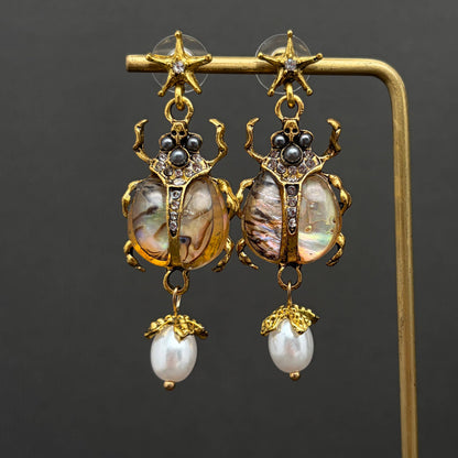 Vintage Insect Pearl Pendant Earrings: Insect