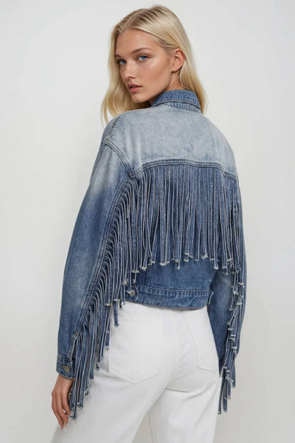 Fringed Babe Motto Jean Jacket