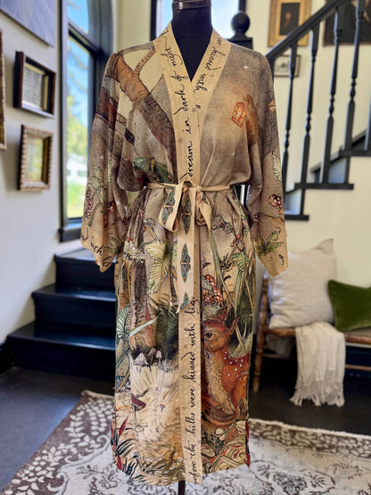 Lovelight Opera Duster Kimono Robe w/woodland deer & swallow