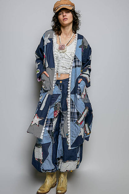 Anastasia Lace Trim Patchwork Applique Accents Maxi Cardigan