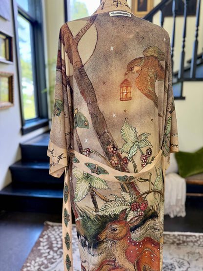Lovelight Opera Duster Kimono Robe w/woodland deer & swallow