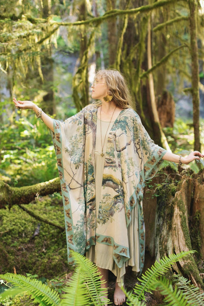 Earth and Sky Bohemian Goddess Starduster Kimono w/Trees - ivyandlavyboutique Market of Stars