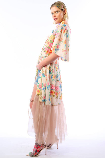 Earth Angels Dress: Beige Peacock - ivyandlavyboutique Aratta