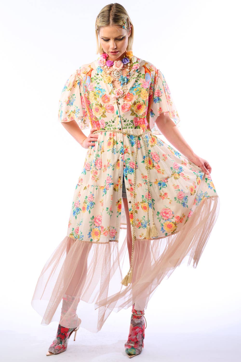 Earth Angels Dress: Beige Peacock - ivyandlavyboutique Aratta