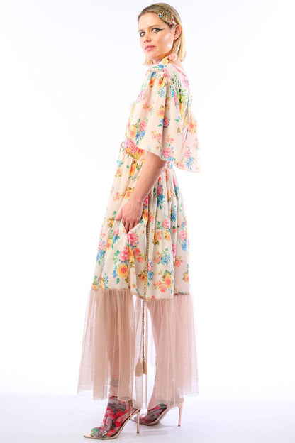 Earth Angels Dress: Beige Peacock - ivyandlavyboutique Aratta