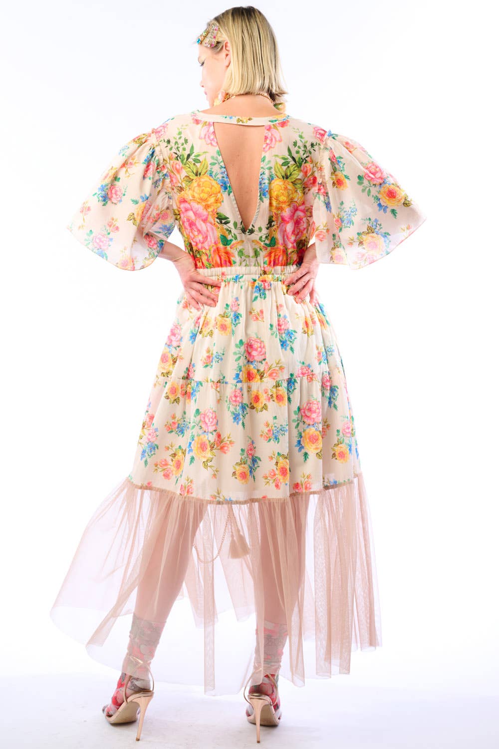 Earth Angels Dress: Beige Peacock - ivyandlavyboutique Aratta