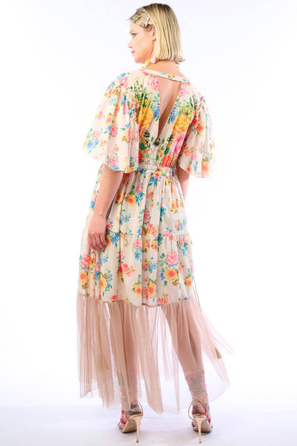 Earth Angels Dress: Beige Peacock - ivyandlavyboutique Aratta