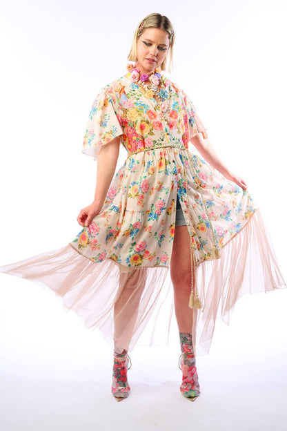 Earth Angels Dress: Beige Peacock - ivyandlavyboutique Aratta