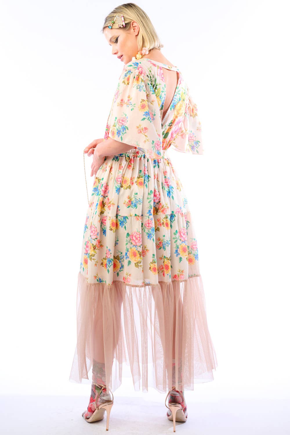 Earth Angels Dress: Beige Peacock - ivyandlavyboutique Aratta