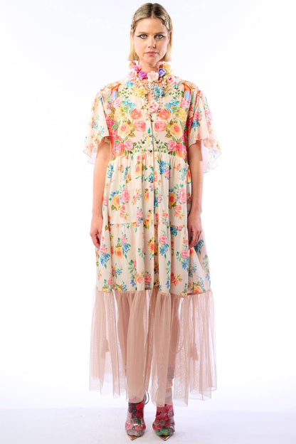 Earth Angels Dress: Beige Peacock - ivyandlavyboutique Aratta