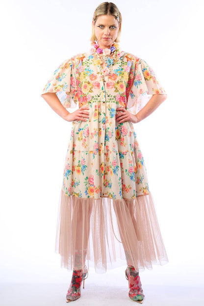 Earth Angels Dress: Beige Peacock - ivyandlavyboutique Aratta
