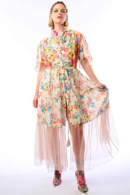 Earth Angels Dress: Beige Peacock - ivyandlavyboutique Aratta
