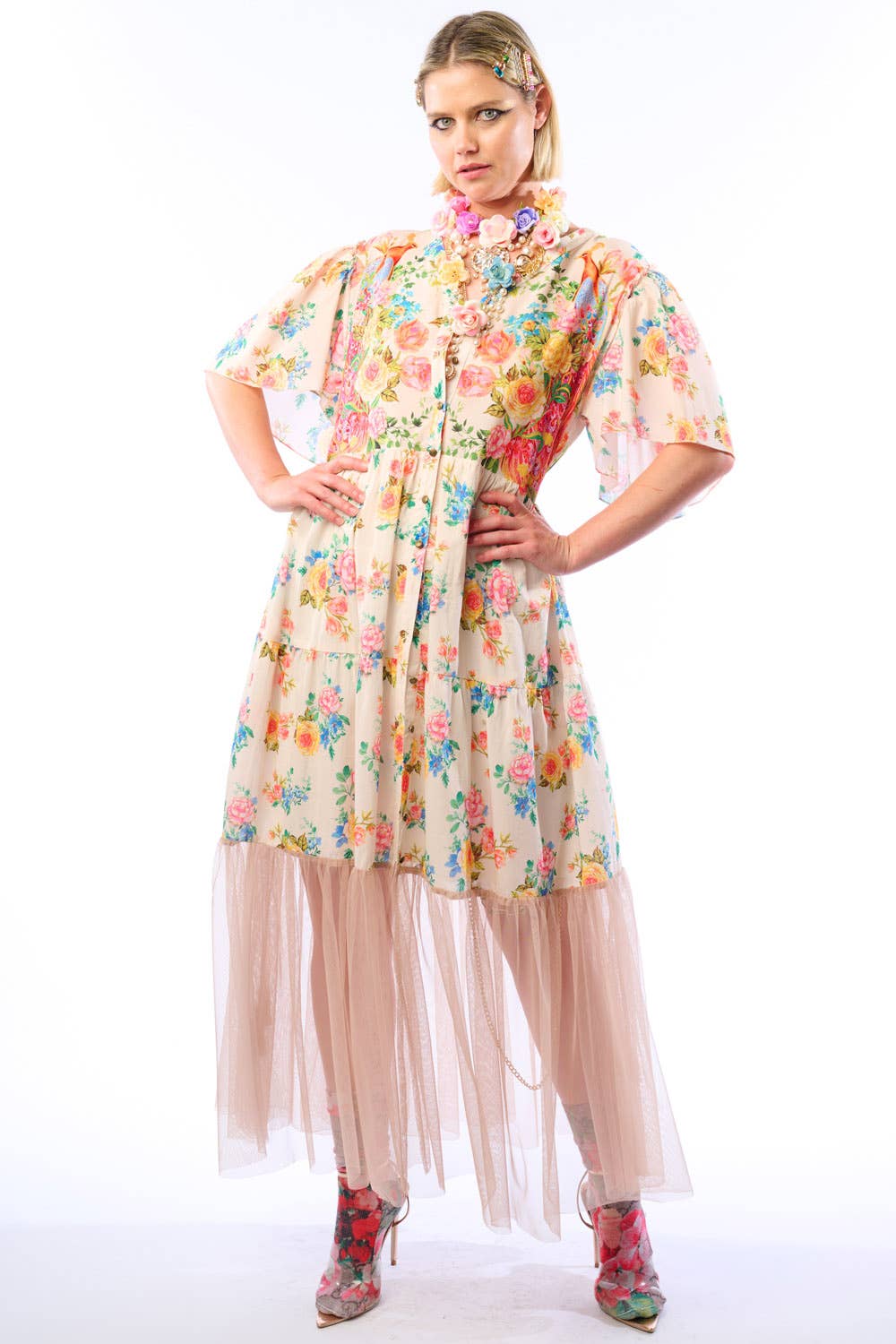 Earth Angels Dress: Beige Peacock - ivyandlavyboutique Aratta