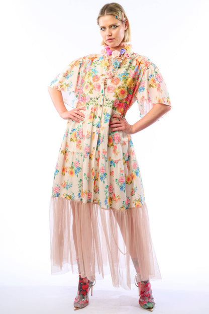 Earth Angels Dress: Beige Peacock - ivyandlavyboutique Aratta