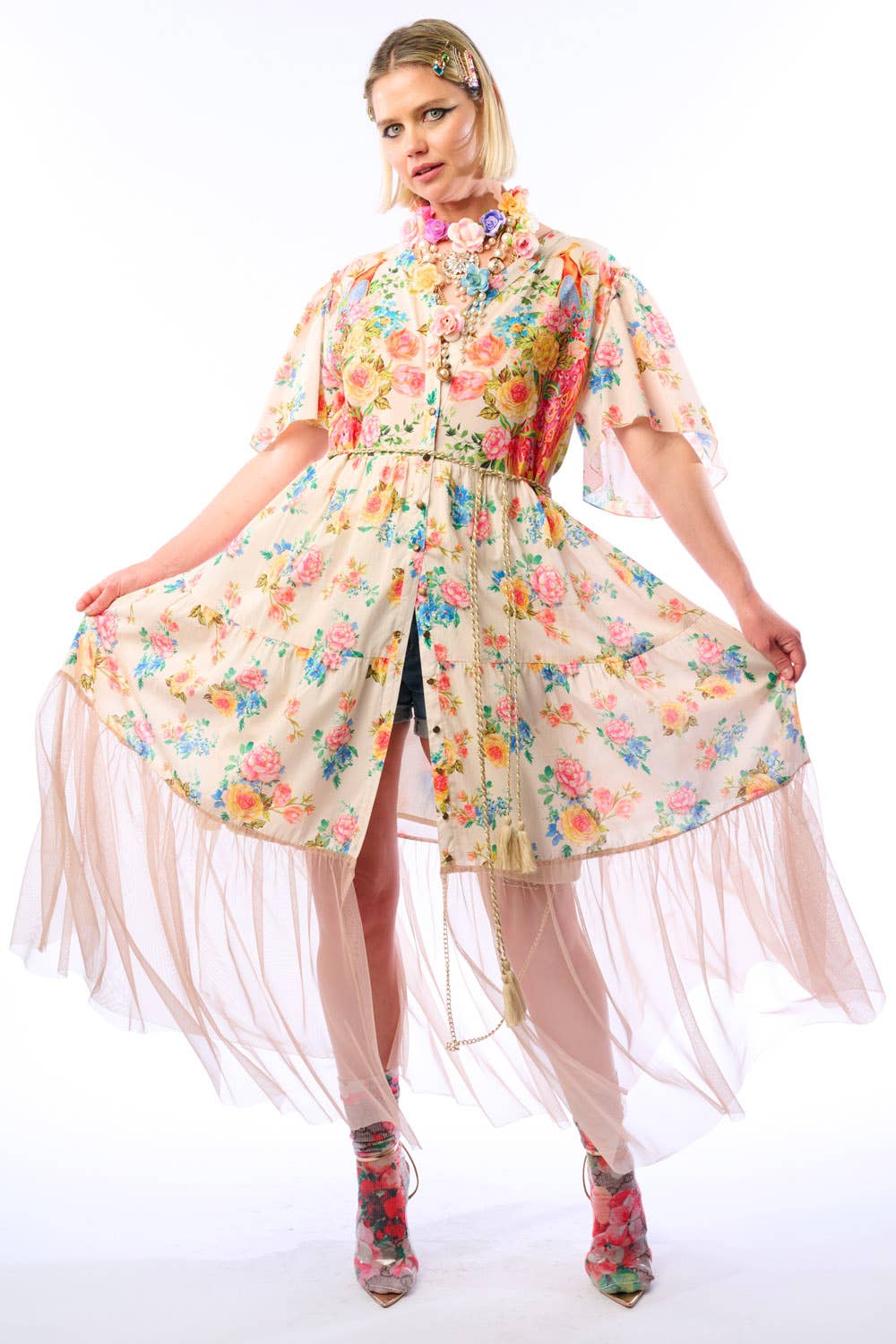 Earth Angels Dress: Beige Peacock - ivyandlavyboutique Aratta