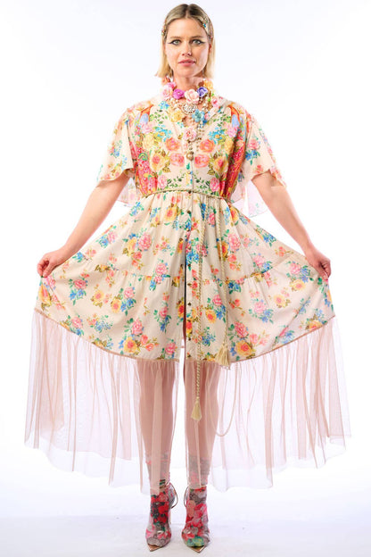 Earth Angels Dress: Beige Peacock - ivyandlavyboutique Aratta