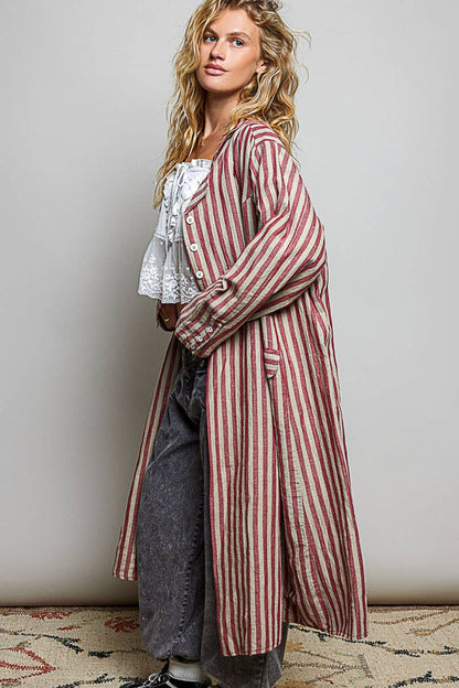 Easy Breezy Long Sleeve Crafted Long Striped Cotton Coat - ivyandlavyboutique Pol Clothing