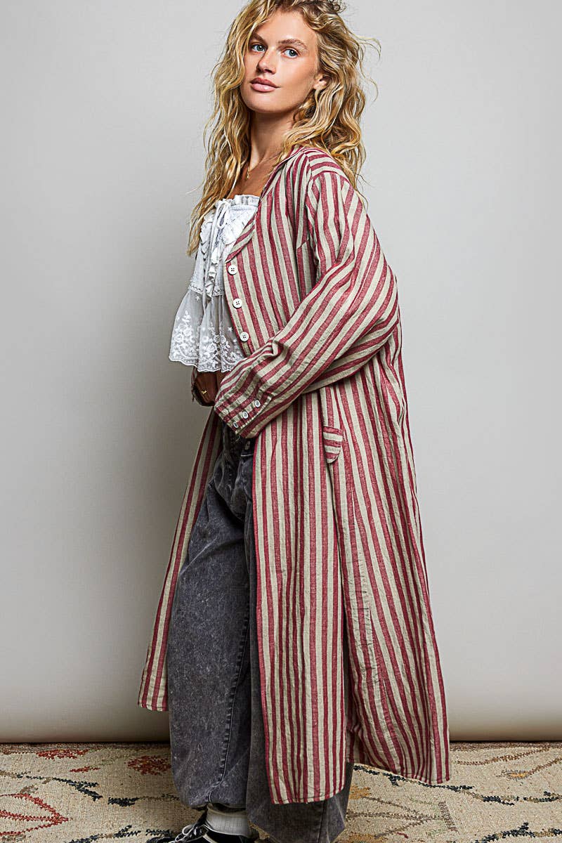Easy Breezy Long Sleeve Crafted Long Striped Cotton Coat - ivyandlavyboutique Pol Clothing