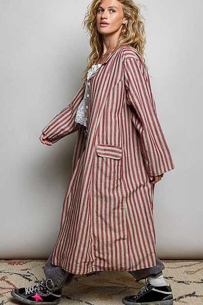 Easy Breezy Long Sleeve Crafted Long Striped Cotton Coat - ivyandlavyboutique Pol Clothing