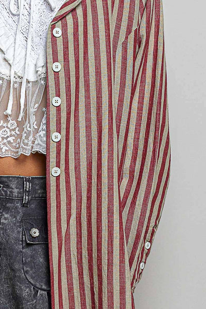 Easy Breezy Long Sleeve Crafted Long Striped Cotton Coat - ivyandlavyboutique Pol Clothing