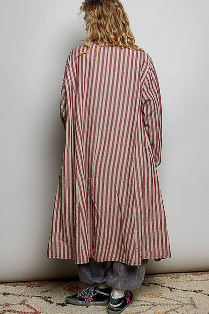 Easy Breezy Long Sleeve Crafted Long Striped Cotton Coat - ivyandlavyboutique Pol Clothing