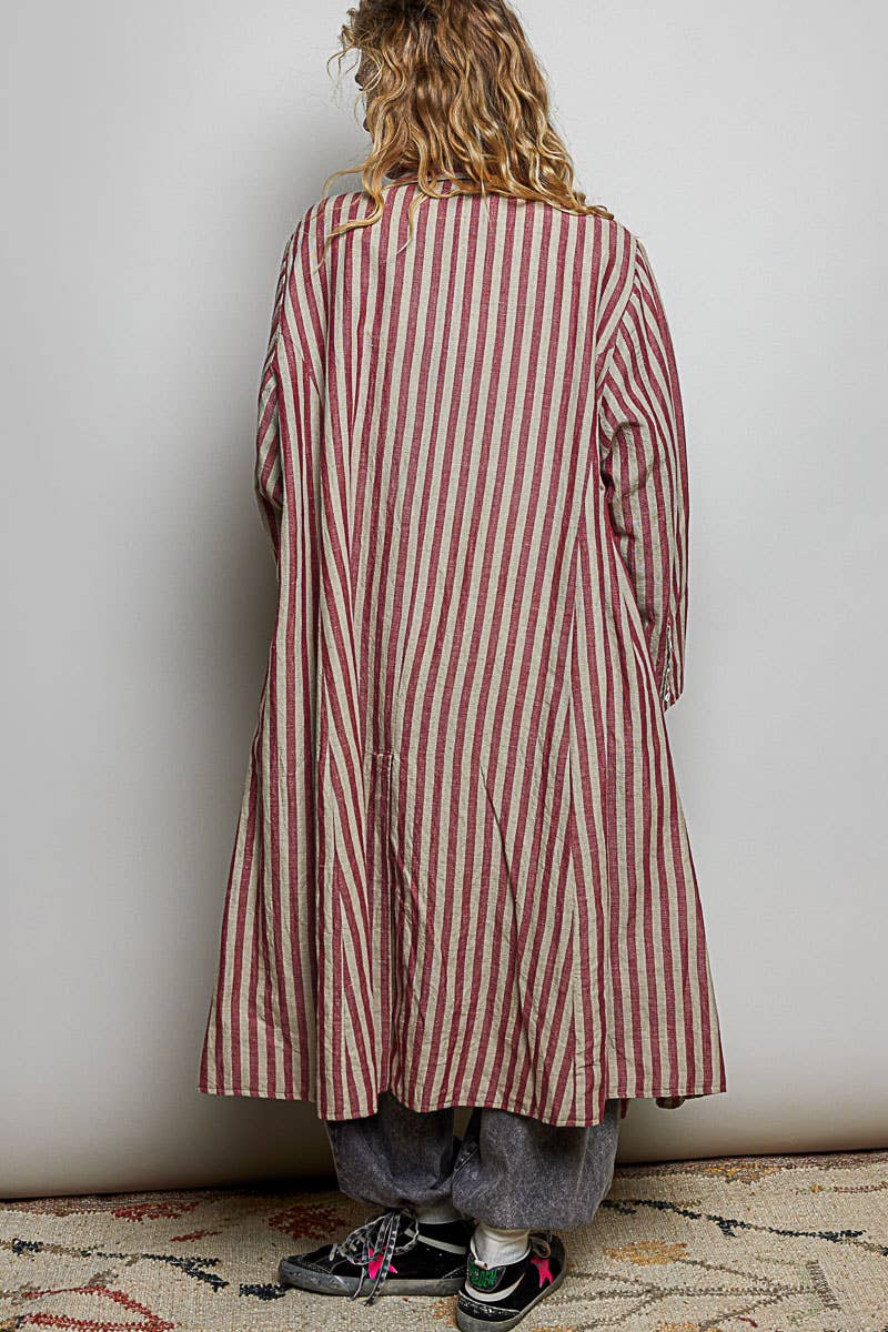 Easy Breezy Long Sleeve Crafted Long Striped Cotton Coat - ivyandlavyboutique Pol Clothing