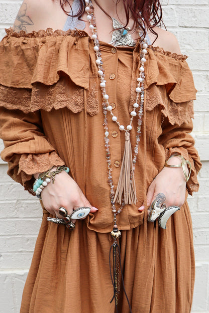 Easy Breezy Pearl Leather Tassel Necklace - ivyandlavyboutique Spirit Lala