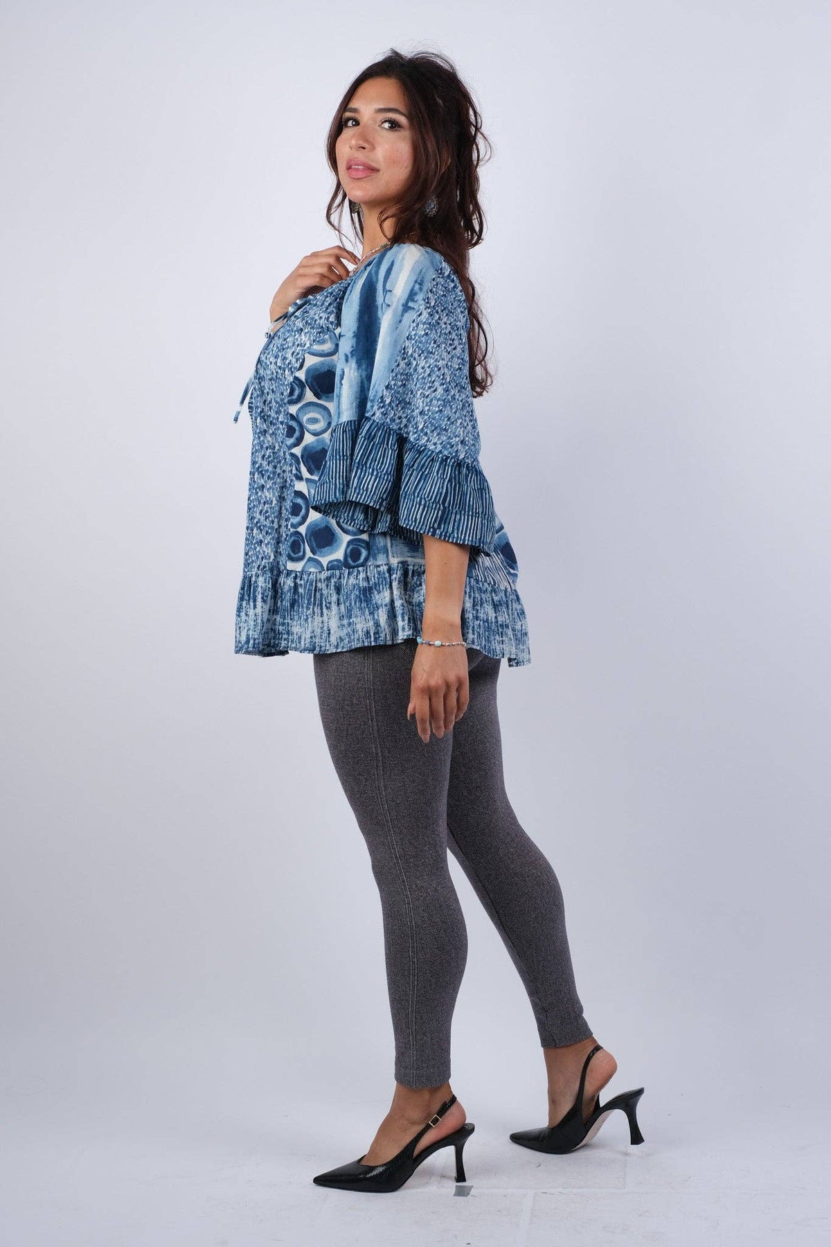 Flowy Sapphire Ocean Bohemian Patchwork Top