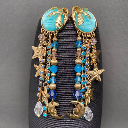 Vintage Star Moon Fringe Sun Post Earrings - MS