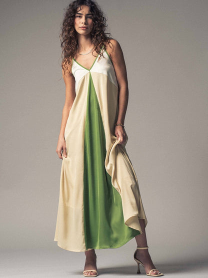 Elanor Colorblock Satin Maxi Dress - ivyandlavyboutique Fashion Week
