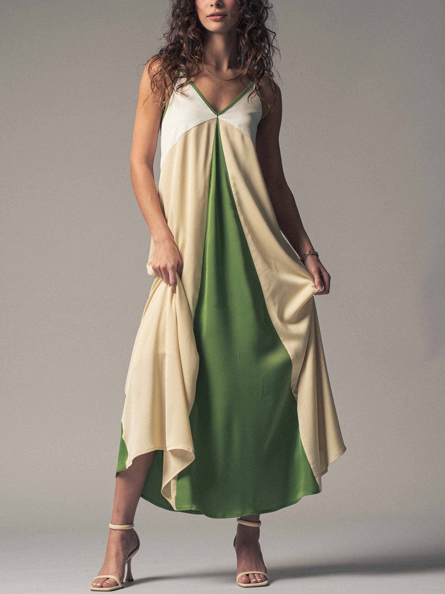 Elanor Colorblock Satin Maxi Dress - ivyandlavyboutique Fashion Week