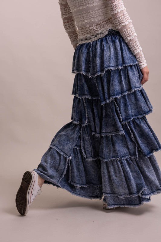 Elastic Waist Ruffle Pants - Boho Wanderlust Boutique Blue Velvet